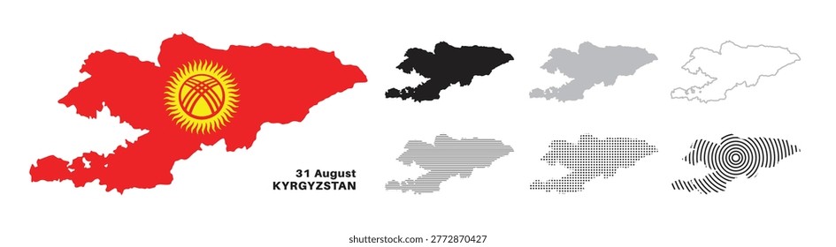 Set of isolated kyrgystan maps. kyrgystan flag overlaid with flag proportions. Maps and traveling around the world