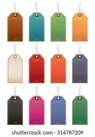 set of isolated labels with gold trim decoration, 12 variations