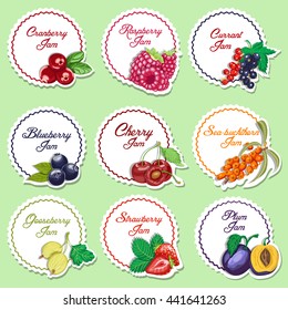 Set of isolated labels for jam from berries