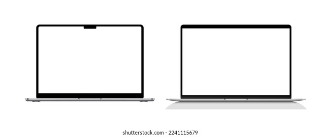 A set of isolated laptops with blank screen. Stock royalty free vector illustration