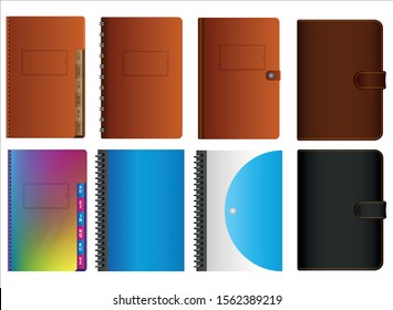 Set of isolated leather and plastic notebooks