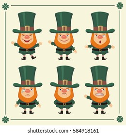 Set of isolated leprechaun in different poses for Patrick day. 