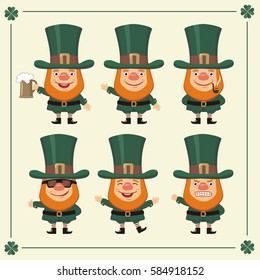 Set isolated Leprechauns in different poses for Patrick day. 