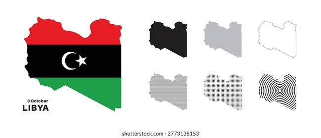 Set of isolated libya maps. libya flag overlaid with flag proportions. Maps and traveling around the world