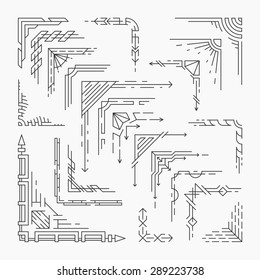 Reihe isolierter Linienecken, linear dekorative Elemente im Hipster-Stil