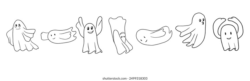 Set of isolated line ghostes. Flat design for halloween