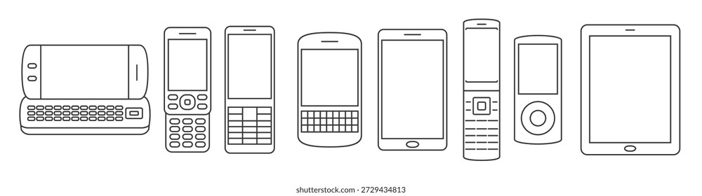 Conjunto de iconos de línea aislados en un tema de teléfonos móviles