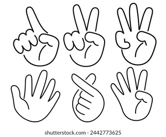 conjunto de iconos lineales aislados gestos de manos en estilo doodle en vector. plantilla de icono para aplicación logo etiqueta diseño de impresión de póster