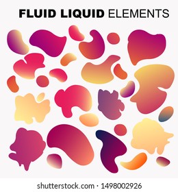 Set isolated liquid elements of holographic rainbow design. Gradient iridescent shapes. Modern bright colorful splash fluid. item for the design of a logo, flyer, persentation, gift card,  Poster