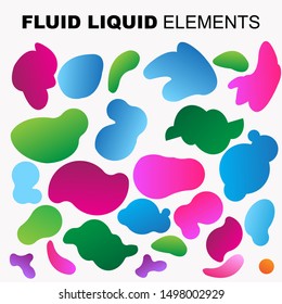 Set isolated liquid elements of holographic rainbow design. Gradient iridescent shapes. Modern bright colorful splash fluid. item for the design of a logo, flyer, persentation, gift card,  Poster
