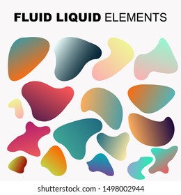 Set isolated liquid elements of holographic rainbow design. Gradient iridescent shapes. Modern bright colorful splash fluid. item for the design of a logo, flyer, persentation, gift card,  Poster