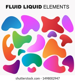 Set isolated liquid elements of holographic rainbow design. Gradient iridescent shapes. Modern bright colorful splash fluid. item for the design of a logo, flyer, persentation, gift card,  Poster