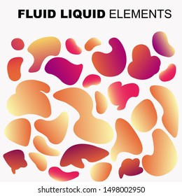 Set isolated liquid elements of holographic rainbow design. Gradient iridescent shapes. Modern bright colorful splash fluid. item for the design of a logo, flyer, persentation, gift card,  Poster