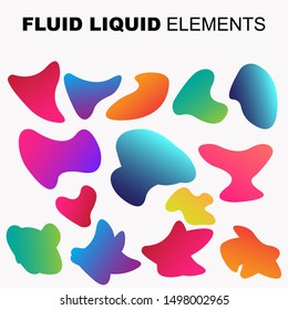 Set isolated liquid elements of holographic rainbow design. Gradient iridescent shapes. Modern bright colorful splash fluid. item for the design of a logo, flyer, persentation, gift card,  Poster