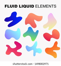 Set isolated liquid elements of holographic rainbow design. Gradient iridescent shapes. Modern bright colorful splash fluid. item for the design of a logo, flyer, persentation, gift card,  Poster