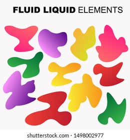 Set isolated liquid elements of holographic rainbow design. Gradient iridescent shapes. Modern bright colorful splash fluid. item for the design of a logo, flyer, persentation, gift card,  Poster
