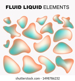 Set isolated liquid elements of holographic rainbow design. Gradient iridescent shapes. Modern bright colorful splash fluid. item for the design of a logo, flyer, persentation, gift card,  Poster
