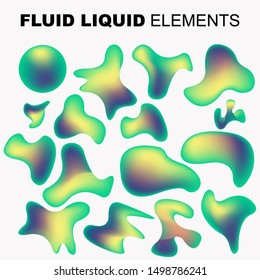 Set isolated liquid elements of holographic rainbow design. Gradient iridescent shapes. Modern bright colorful splash fluid. item for the design of a logo, flyer, persentation, gift card,  Poster