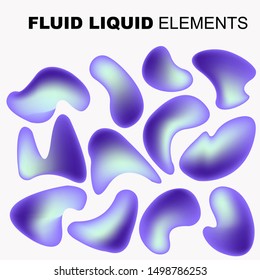 Set isolated liquid elements of holographic rainbow design. Gradient iridescent shapes. Modern bright colorful splash fluid. item for the design of a logo, flyer, persentation, gift card,  Poster