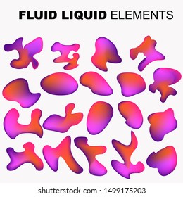 Set isolated liquid elements of holographic rainbow design. Gradient iridescent shapes. Modern bright colorful splash fluid. item for the design of a logo, flyer, persentation, gift card,  Poster