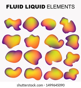 Set isolated liquid elements of holographic rainbow design. Gradient iridescent shapes. Modern bright colorful splash fluid. item for the design of a logo, flyer, persentation, gift card,  Poster