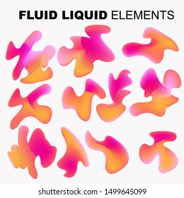 Set isolated liquid elements of holographic rainbow design. Gradient iridescent shapes. Modern bright colorful splash fluid. item for the design of a logo, flyer, persentation, gift card,  Poster