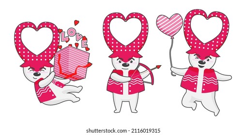 Conjunto de amor aislado linda mascota con corazones. Dibujar colección de ilustraciones vectoriales. Aislado en blanco. Estilo de caricatura Doodle.