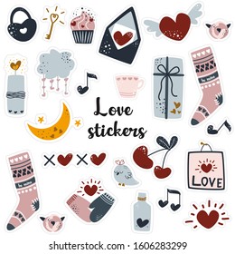 set of isolated love stickers - vector illustration, eps
