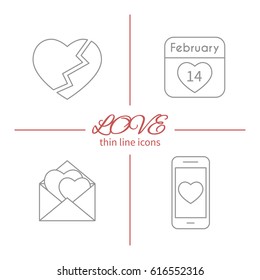 Set of isolated love thin line outlined icons. Vector signs for design of apps, interfaces, web sites, banners, presentations, etc.