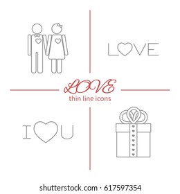 Set of isolated love thin line outlined icons. Vector signs for design of apps, interfaces, web sites, banners, presentations, etc.