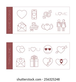 Set of isolated love thin lined outlined icons. Vector signs for design of apps, interfaces, web sites, banners, presentations, etc
