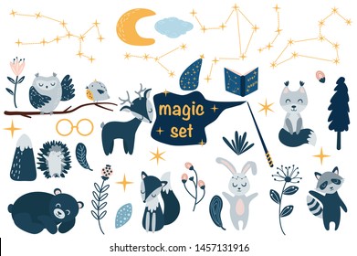 set of isolated magic forest - vector illustration, eps