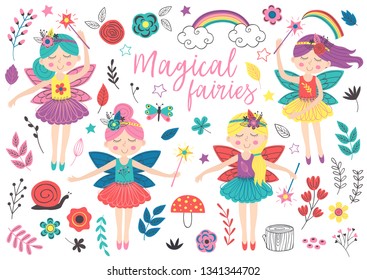 set of isolated magical fairies and other elements - vector illustration, eps