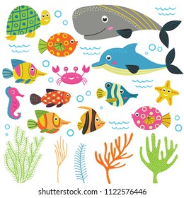 set of isolated with marine animals part 2 -  vector illustration, eps
