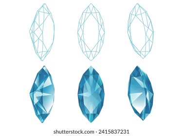 Set of isolated marquise gemstone illustrations