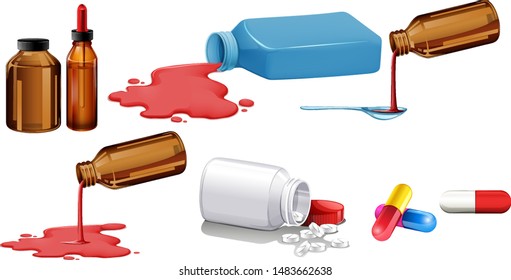 Set of isolated medicine in bottles illustration