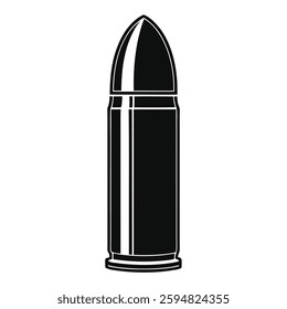 Set of isolated metal bullets on a white background next to a stainless steel thermos and a silver container