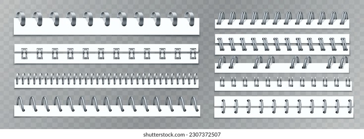 Satz von isolierten Metallspiralbindern realistische Bilder mit Symbolen von Papierblatthalter verschiedener Formen Vektorgrafik