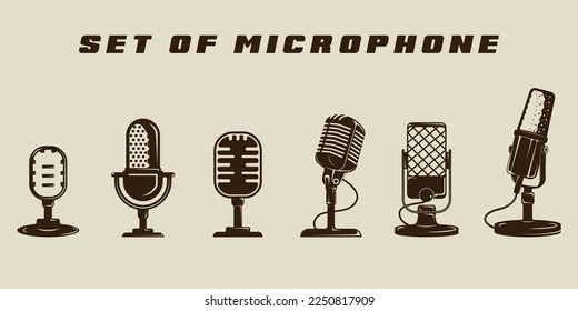 Retro monochrome microphones. Old microphone SVG