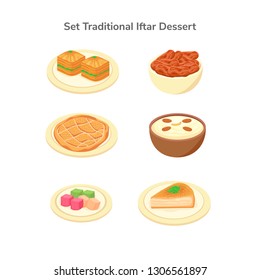 Set Isolated Middle Eastern Traditional Dessert for Iftar Illustration