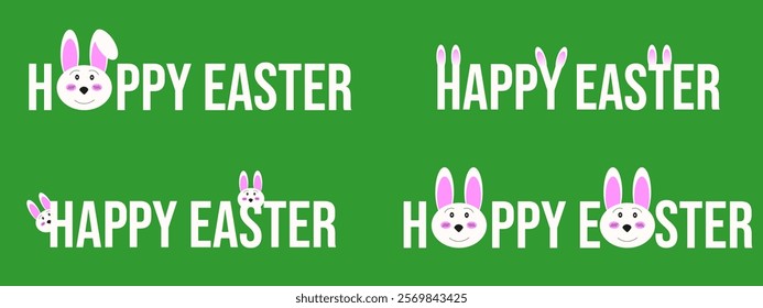 Set isolated minimal style happy Easter typography inscription. Happy Easter font template design. Calligraphy holiday collection. Vector illustration. 