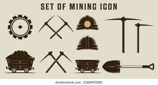 set of isolated mining icon vector illustration template graphic design. bundle collection of various industry factory of digger sign or symbol for business metal energy