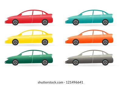 set of isolated modern colorful car on white background