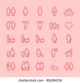 Set of Isolated Modern Minimalistic Simple Family Thin Line Icons on Color Background. 