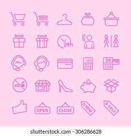 Set of Isolated Modern Minimalistic Simple Shopping Thin Line Icons on Color Background. 