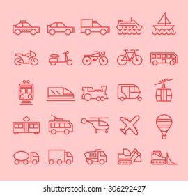 Set of Isolated Modern Minimalistic Simple Transport Thin Line Icons on Color Background. 