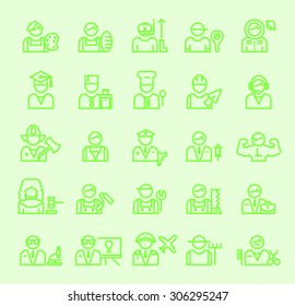 Set of Isolated Modern Minimalistic Simple Profession Thin Line Icons on Color Background. 