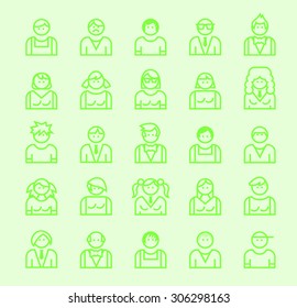 Set of Isolated Modern Minimalistic Simple People Thin Line Icons on Color Background. 