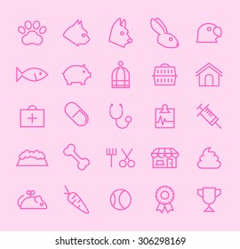 Set of Isolated Modern Minimalistic Simple Veterinary Thin Line Icons on Color Background. 