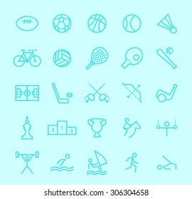 Set of Isolated Modern Minimalistic Simple Sport Thin Line Icons on Color Background. 